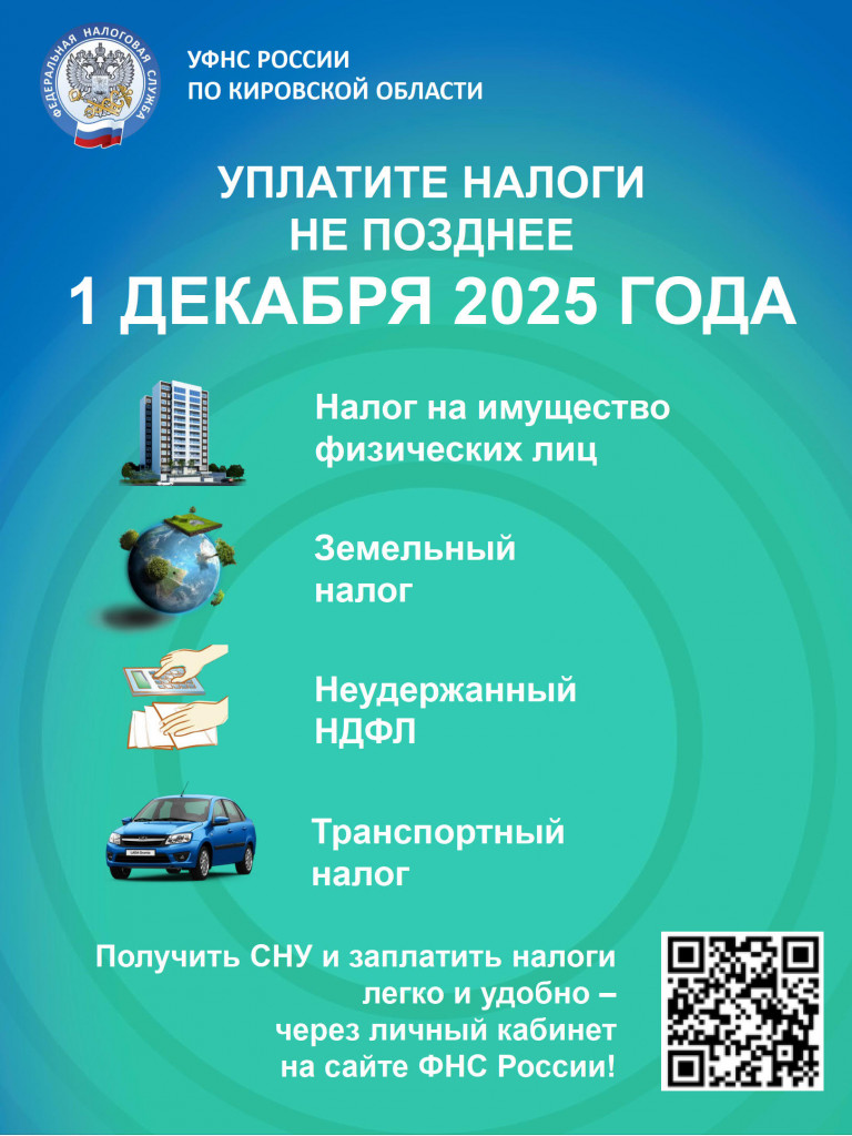 Информация: уплатите налоги не позднее 1 декабря 2025 года!